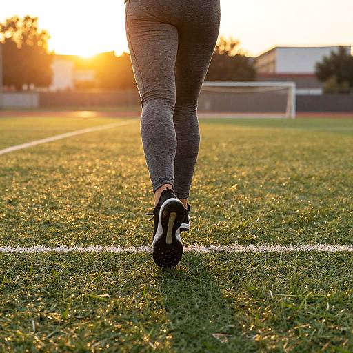 Sunlit Runner on Green Turf Field