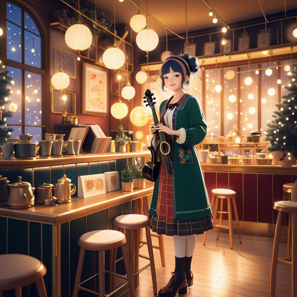 Whimsical Musician in Cozy Cafe