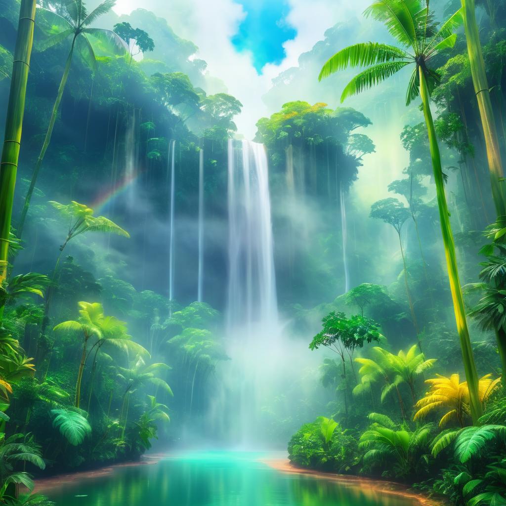 Serene Tropical Rainforest with Waterfall