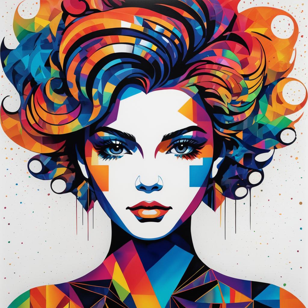 Colorful Geometric Girl Art Piece