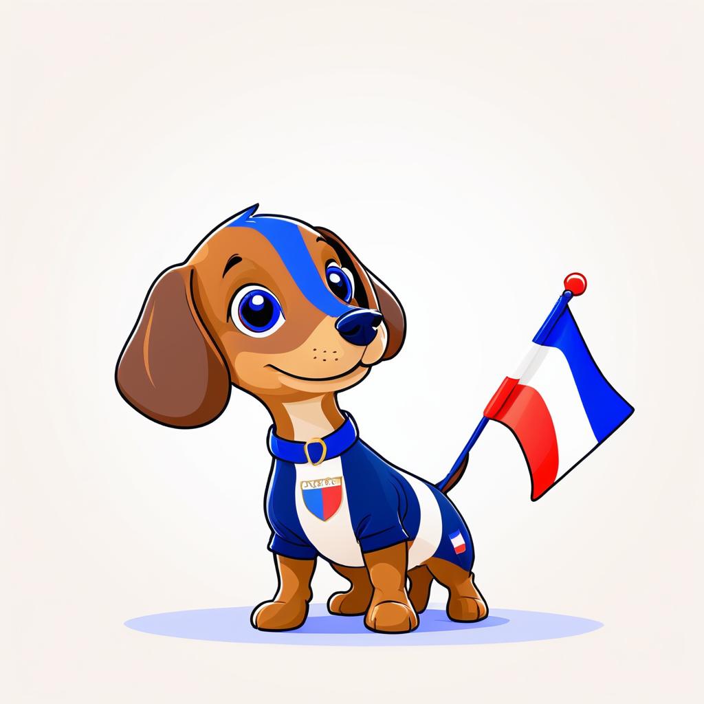 Adorable Dachshund with French Flag Illustration