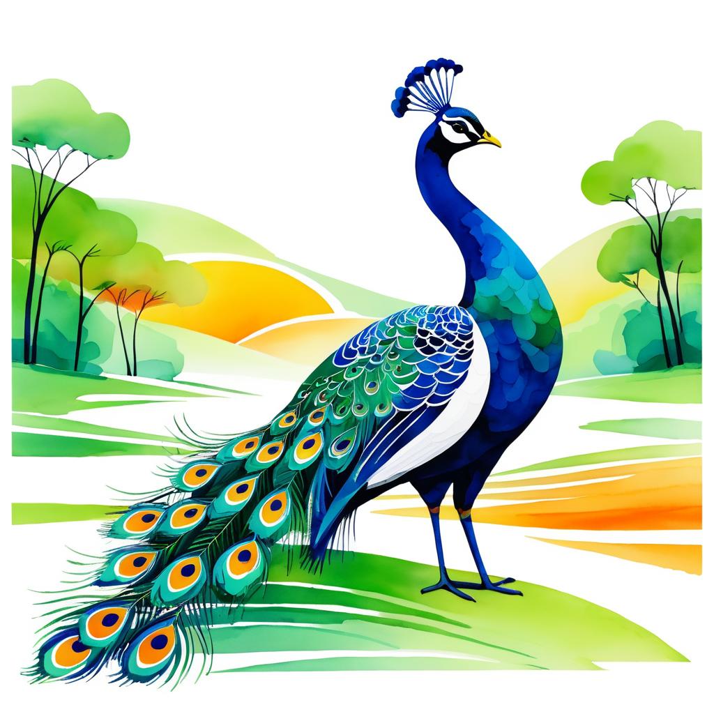 Vibrant Minimalist Peacock Landscape Art