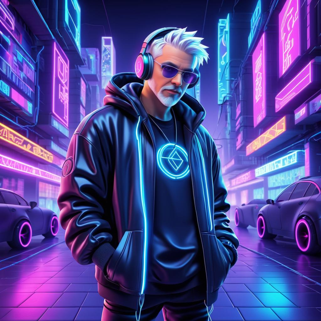 Cool Silver-Haired Hacker in Cyberpunk Style