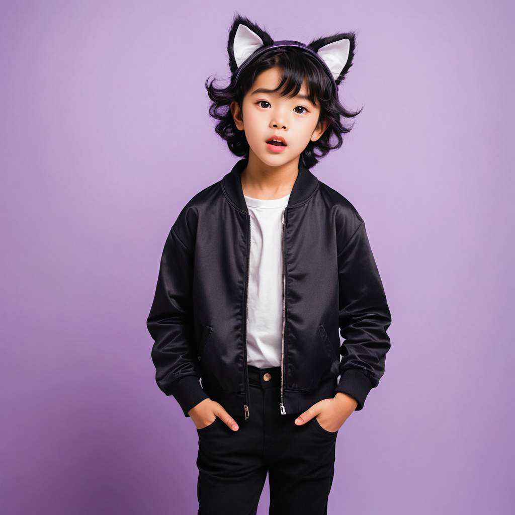 Surprised Boy in Cat Outfit Photo Shoot