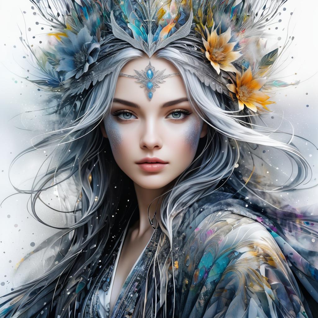 Mystical Creature Portrait with Floral Patterns