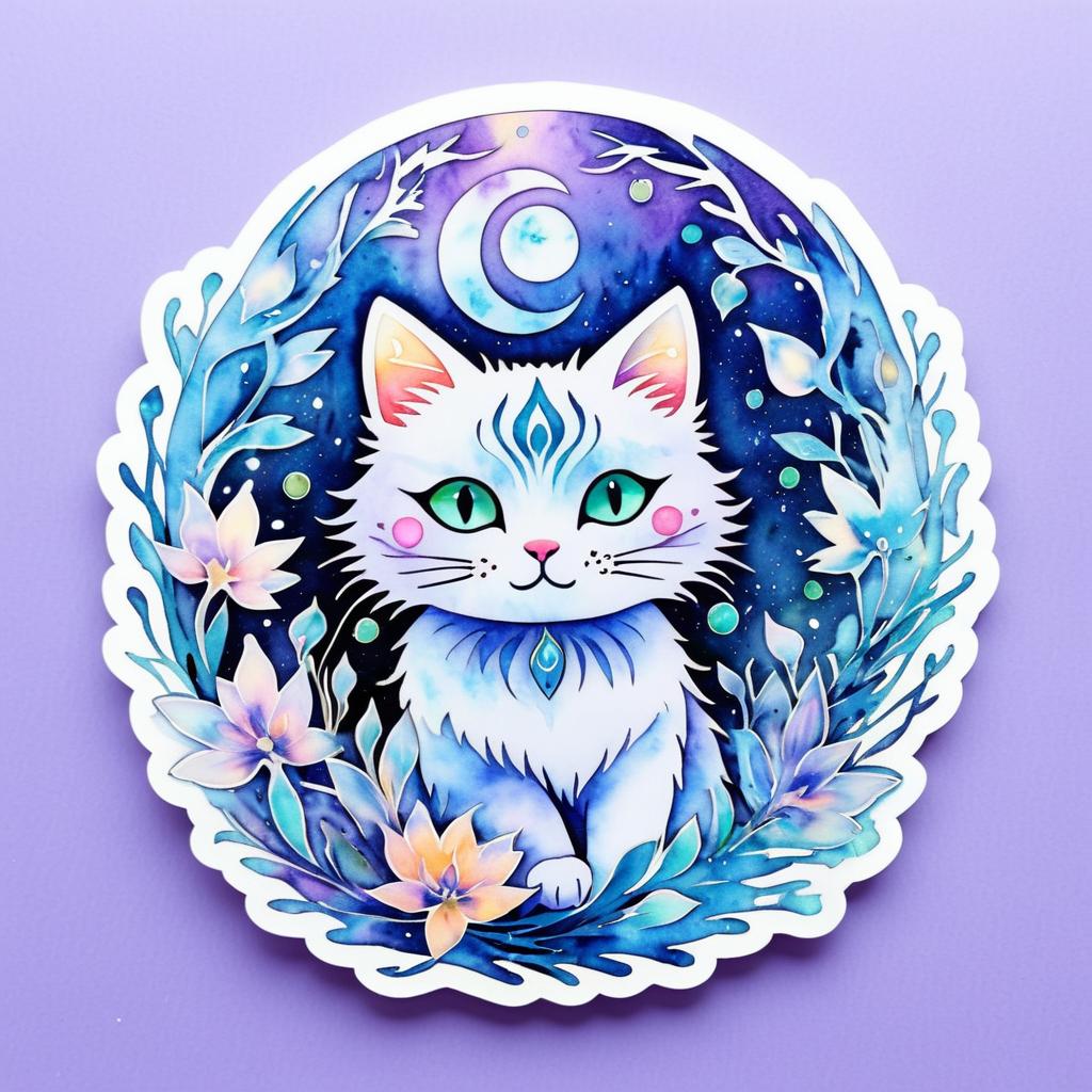 Whimsical Cat Spirit Watercolor Sticker