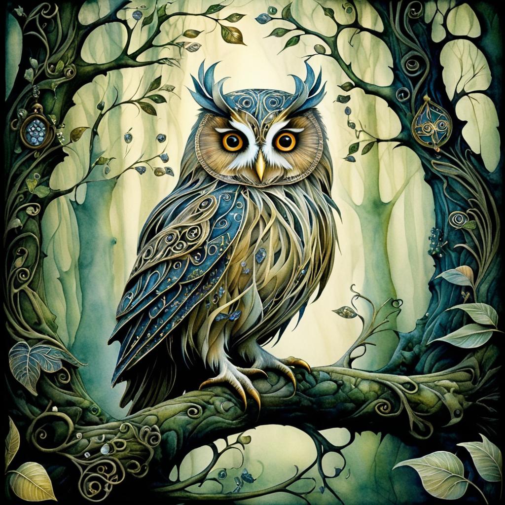 Whimsical Owl in Enchanted Forest Art