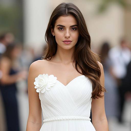 Stylish Woman in White Dress Outdoors