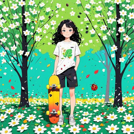 Adventurous Teen with Skateboard in Nature Adventurous Teen with Skateboard in Nature