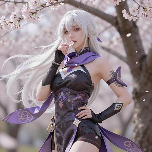 Elegant Woman Under Cherry Blossoms