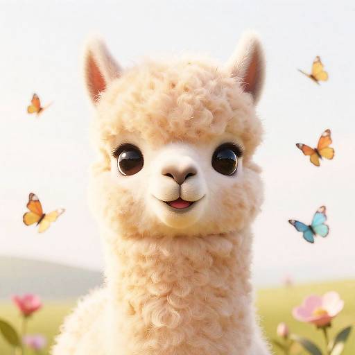 Kawaii Happy Little Alpaca in Flowers