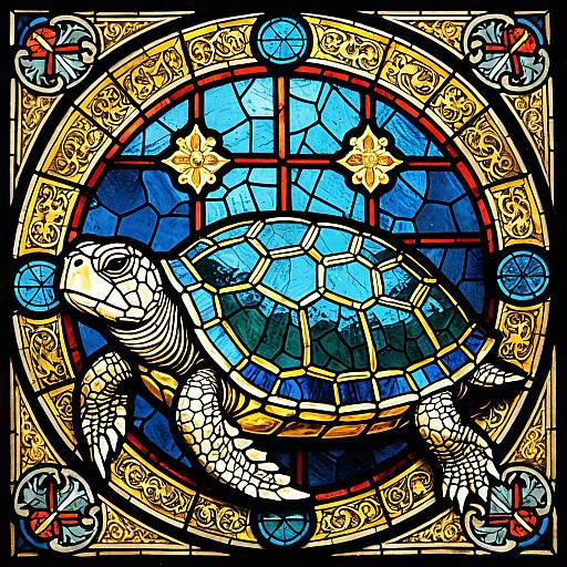 Gilded Stained-Glass Turtle in Manuscript Style