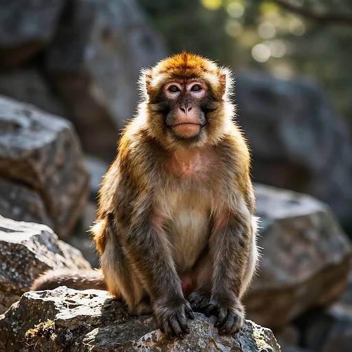 Heroic Barbary Macaque in Mediterranean Forest