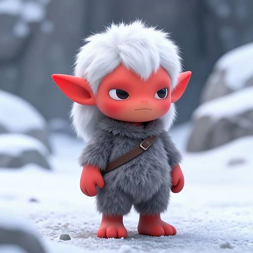 Detailed CGI Elf Creature in Snowy Landscape