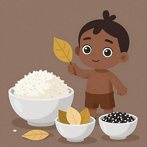 Joyful Child with Rice and Leaves