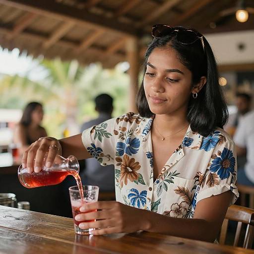 Young Woman Pouring Drink at Bar