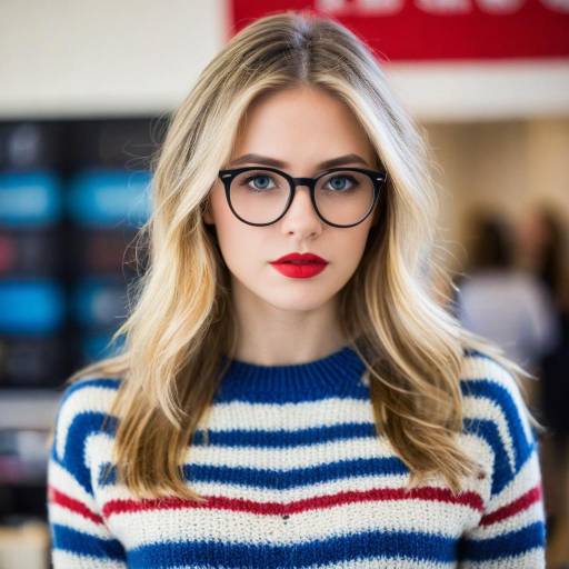 Blonde Woman Wearing Glasses and Striped Sweater