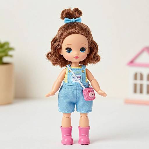 Pixie Doll in Blue Overalls and Pink Boots