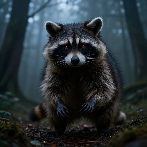 Dark Fantasy Deformed Raccoon in Misty Forest
