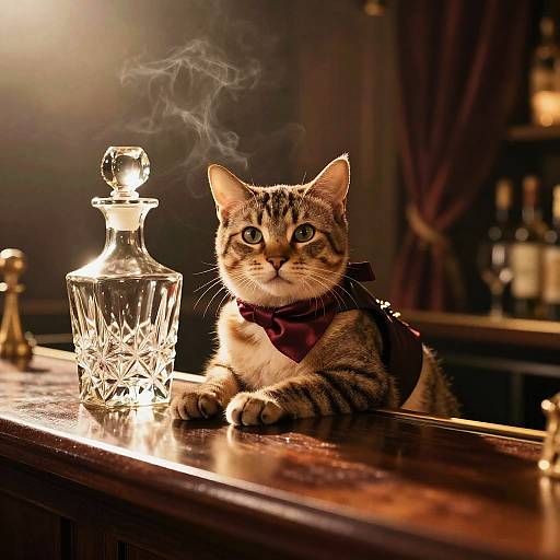 Elegant Manx Cat in Vintage Bar