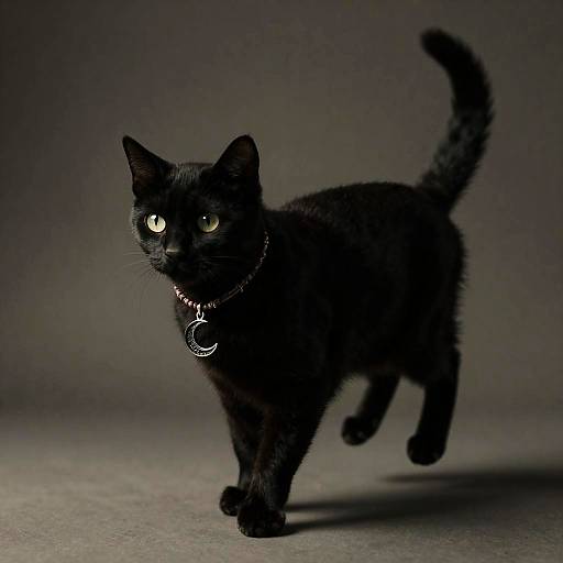 Neo-Noir Black Cat with Onyx Crescent