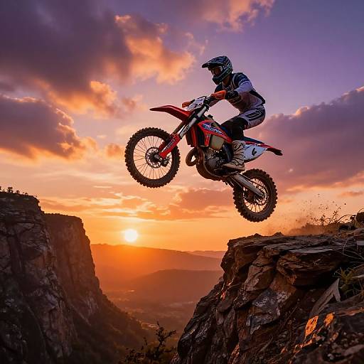 Enduro Rider Leaping Cliff at Sunset
