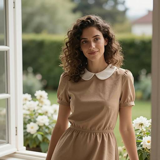 Woman by Window in Garden Setting