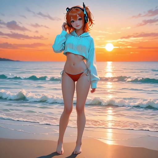 Vibrant Sunset: Adachi Rei in Bikini