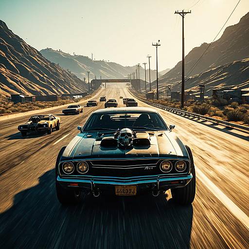 Post-Apocalyptic Car Race on Desert Highway