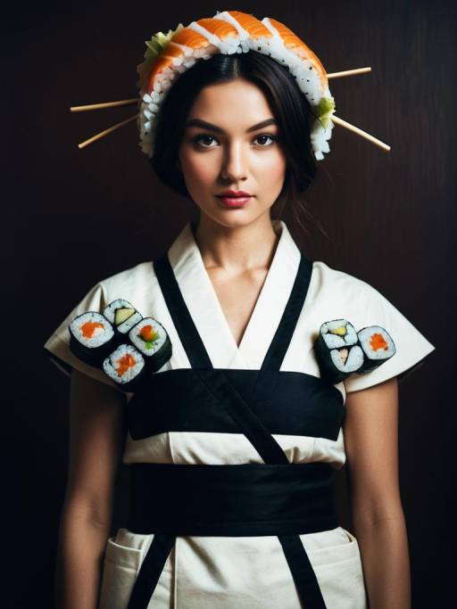 Woman Wearing Sushi Roll Costume