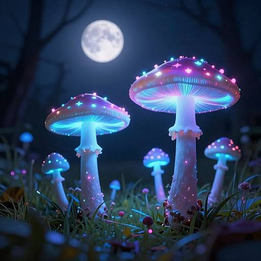 Neon Mushrooms in Mystical Meadow