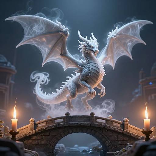 Ethereal Smoke Dragon on Candlelit Bridge