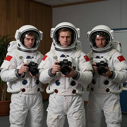 Astronauts in a Dimly Lit Room