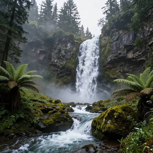 Mountain Waterfall in Lush Forest
