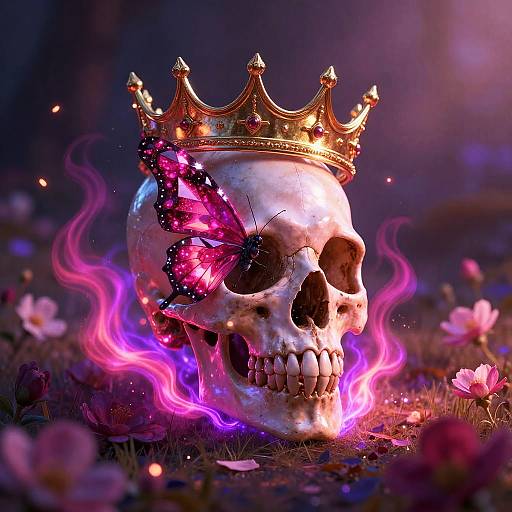 Glowing Ruby Butterfly Skull Art