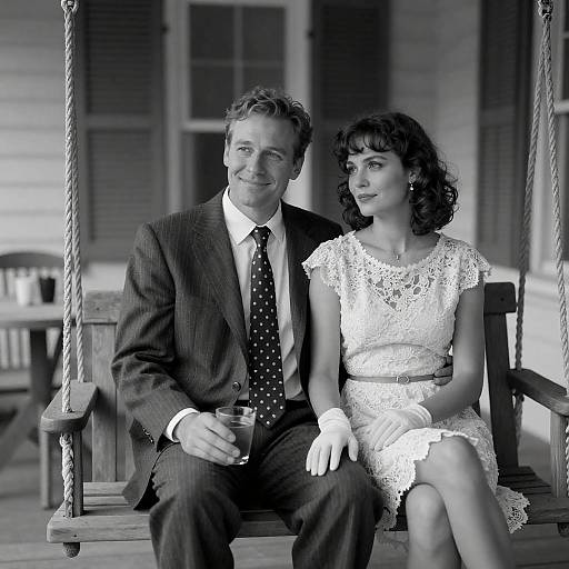 Couple on Porch Swing in Vintage Attire