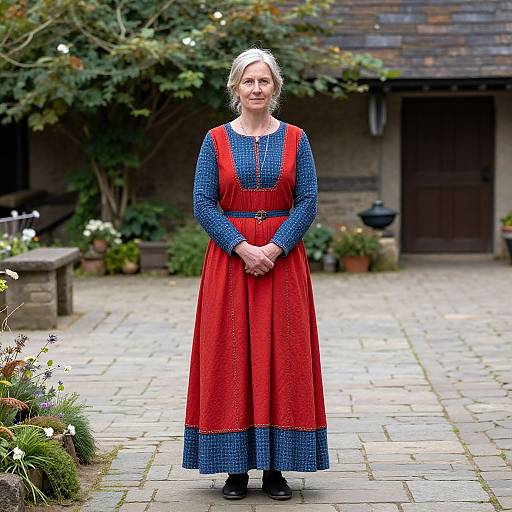 Old English Woman in Courtyard