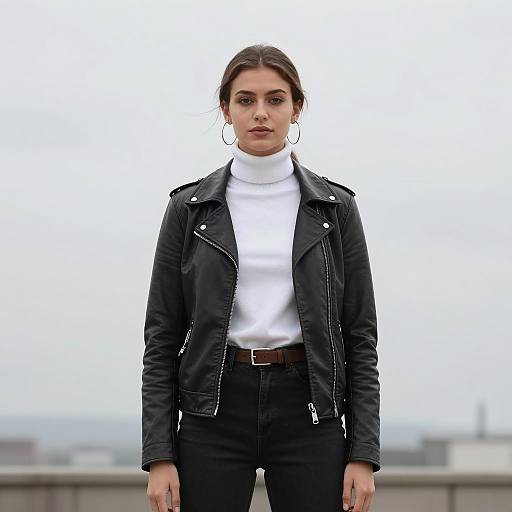 Young Woman in Leather Jacket Portrait