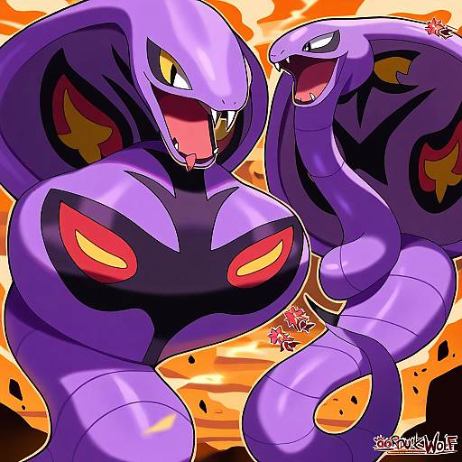 Illustration of Arbok, pokemon in the style of Sarukaiwolf