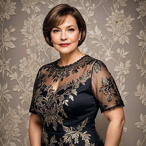Elegant mature woman in black floral dress
