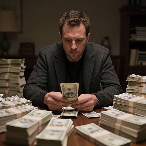 Man Amidst Stacks of Money