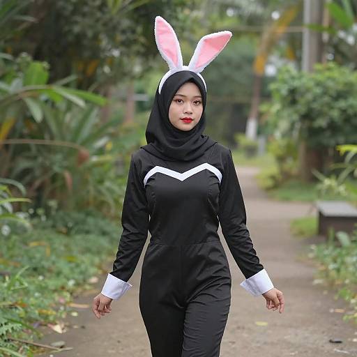Asian Woman in Bunny Hijab Cosplay