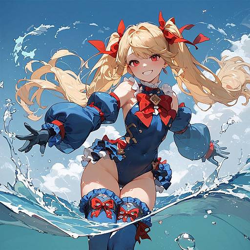 Anime Girl in Blue Swimsuit with Twintails