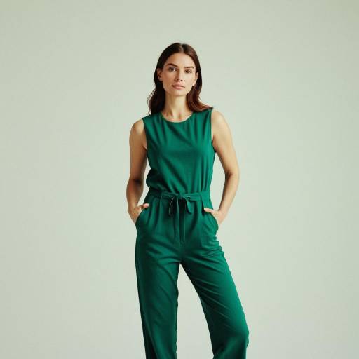 Woman in Emerald Green Sleeveless Jumpsuit