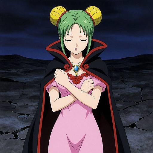 Serene Anime Woman in Dark Landscape