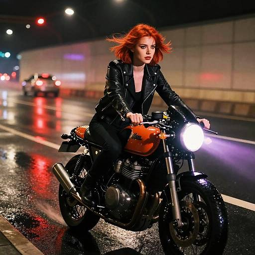 Cyberpunk Night Ride with Fiery Woman