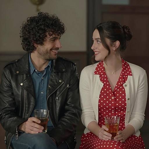 Smiling couple sharing a moment with drinks