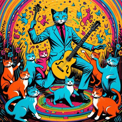 Psychedelic Cat Musician Illustration