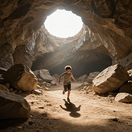 Child Racing Through Radiant Cavern