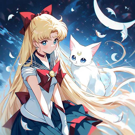 Illustration of Artemis (sailor moon), bishoujo senshi sailor moon in the style of Kanapy
